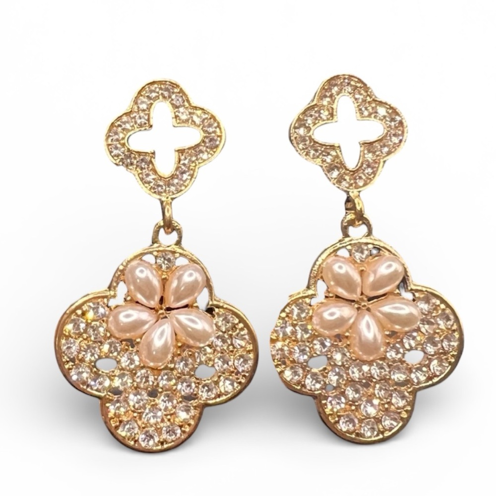 Saks Fifth Avenue Gold and Crystal Floral Earrings
